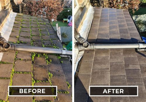 Before and after image of a roof clean