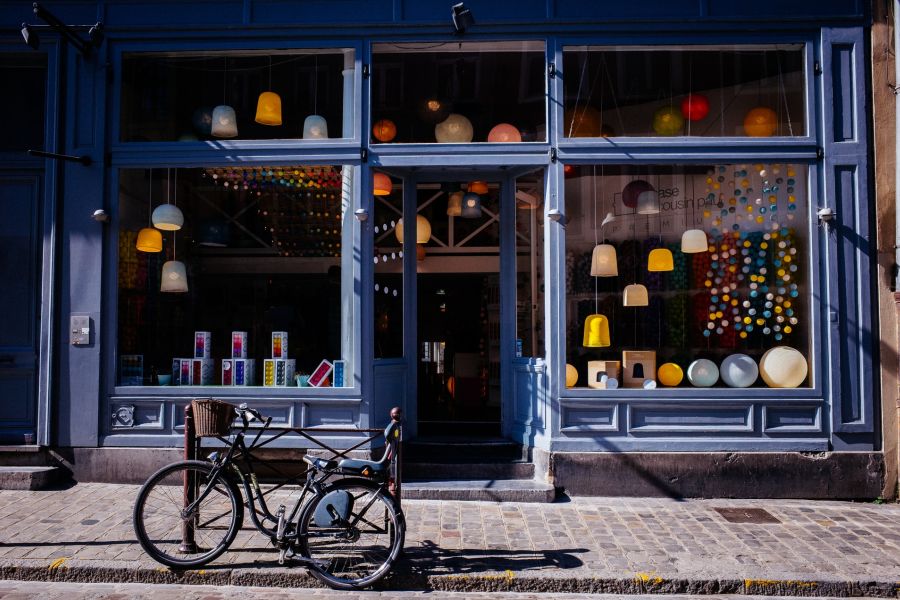 bicycle in front of a shop
